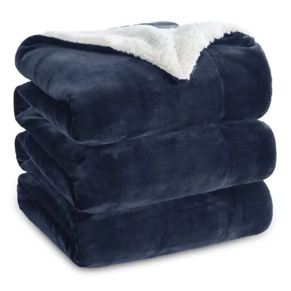Bedsure GentleSoft Sherpa Fleece Blanket 90x90 Inches Queen Size Navy Blue